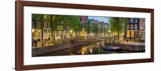 Houses Along Canal at Dusk at Intersection of Herengracht and Brouwersgracht-null-Framed Photographic Print