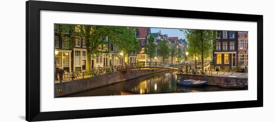 Houses Along Canal at Dusk at Intersection of Herengracht and Brouwersgracht-null-Framed Photographic Print