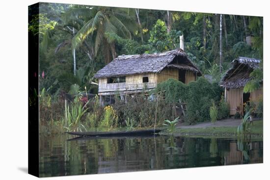 Houses and Boat, Sepik River, Papua New Guinea-Sybil Sassoon-Stretched Canvas