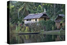 Houses and Boat, Sepik River, Papua New Guinea-Sybil Sassoon-Stretched Canvas