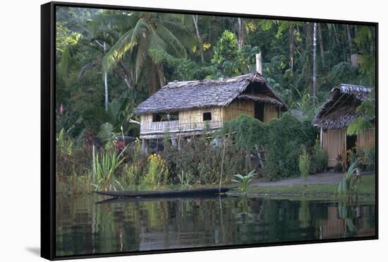 Houses and Boat, Sepik River, Papua New Guinea-Sybil Sassoon-Framed Stretched Canvas