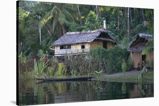 Houses and Boat, Sepik River, Papua New Guinea-Sybil Sassoon-Stretched Canvas