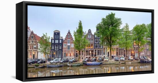 Houses and Boats Along the Herengracht Canal, Amsterdam, North Holland, Netherlands-null-Framed Stretched Canvas