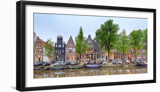 Houses and Boats Along the Herengracht Canal, Amsterdam, North Holland, Netherlands-null-Framed Photographic Print