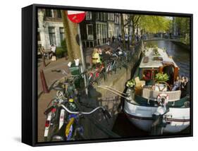 Houses and Bridge Along the Canal Belt, Amsterdam, Netherlands-Keren Su-Framed Stretched Canvas