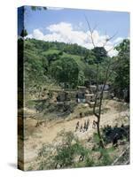 Houses and People Walking in Dry River Bed Caused by Erosion, Near Petionville, Haiti, West Indies-Lousie Murray-Stretched Canvas