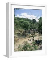 Houses and People Walking in Dry River Bed Caused by Erosion, Near Petionville, Haiti, West Indies-Lousie Murray-Framed Photographic Print