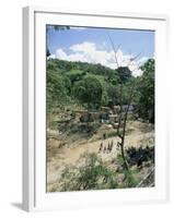 Houses and People Walking in Dry River Bed Caused by Erosion, Near Petionville, Haiti, West Indies-Lousie Murray-Framed Photographic Print