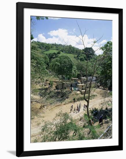 Houses and People Walking in Dry River Bed Caused by Erosion, Near Petionville, Haiti, West Indies-Lousie Murray-Framed Photographic Print