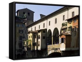 Houses and Shops on the Ponte Vecchio, Florence, Tuscany, Italy-Lousie Murray-Framed Stretched Canvas