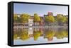 Houses and Shops Reflecting in a Pond, Cologne, North Rhine-Westphalia, Germany, Europe-Julian Elliott-Framed Stretched Canvas