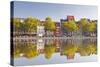 Houses and Shops Reflecting in a Pond, Cologne, North Rhine-Westphalia, Germany, Europe-Julian Elliott-Stretched Canvas