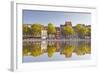 Houses and Shops Reflecting in a Pond, Cologne, North Rhine-Westphalia, Germany, Europe-Julian Elliott-Framed Photographic Print