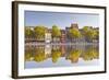 Houses and Shops Reflecting in a Pond, Cologne, North Rhine-Westphalia, Germany, Europe-Julian Elliott-Framed Photographic Print