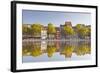 Houses and Shops Reflecting in a Pond, Cologne, North Rhine-Westphalia, Germany, Europe-Julian Elliott-Framed Photographic Print