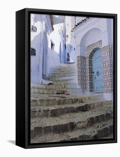 Houses and Steps in Chefchaouen (Chaouen) (Chechaouen), Rif Region, Morocco, Africa-Bruno Morandi-Framed Stretched Canvas