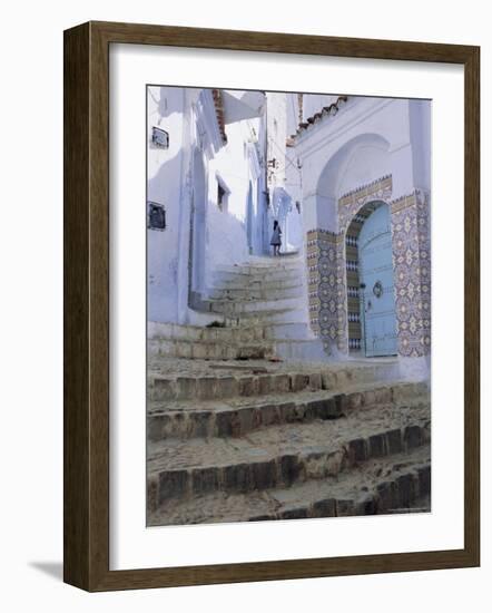 Houses and Steps in Chefchaouen (Chaouen) (Chechaouen), Rif Region, Morocco, Africa-Bruno Morandi-Framed Photographic Print