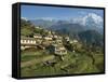 Houses and Terraced Fields at Gurung Village, Ghandrung, with Annapurna South, Himalayas, Nepal-Waltham Tony-Framed Stretched Canvas