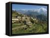 Houses and Terraced Fields at Gurung Village, Ghandrung, with Annapurna South, Himalayas, Nepal-Waltham Tony-Framed Stretched Canvas