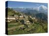 Houses and Terraced Fields at Gurung Village, Ghandrung, with Annapurna South, Himalayas, Nepal-Waltham Tony-Stretched Canvas