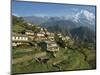 Houses and Terraced Fields at Gurung Village, Ghandrung, with Annapurna South, Himalayas, Nepal-Waltham Tony-Mounted Photographic Print