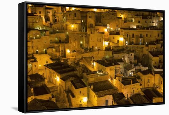 Houses at Night in the Sassi Area of Matera, Basilicata, Italy, Europe-Martin-Framed Stretched Canvas