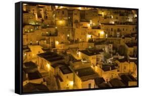 Houses at Night in the Sassi Area of Matera, Basilicata, Italy, Europe-Martin-Framed Stretched Canvas