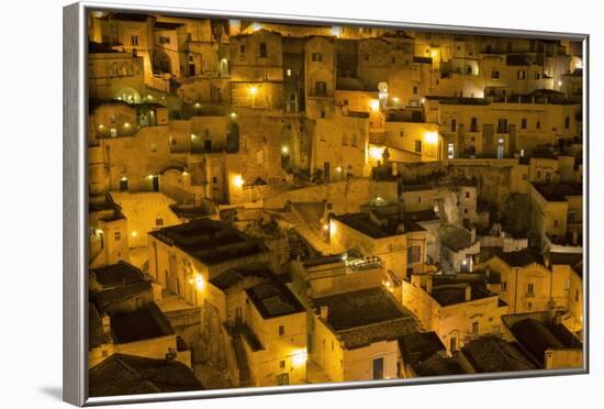 Houses at Night in the Sassi Area of Matera, Basilicata, Italy, Europe-Martin-Framed Photographic Print