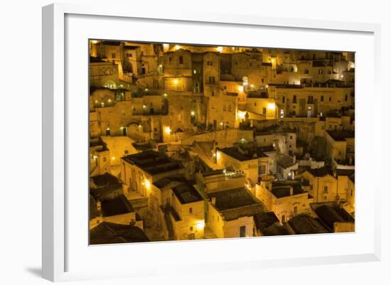 Houses at Night in the Sassi Area of Matera, Basilicata, Italy, Europe-Martin-Framed Photographic Print