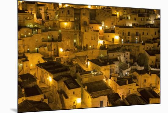 Houses at Night in the Sassi Area of Matera, Basilicata, Italy, Europe-Martin-Mounted Photographic Print