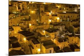 Houses at Night in the Sassi Area of Matera, Basilicata, Italy, Europe-Martin-Mounted Photographic Print