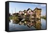 Houses Built on Stilts in the Village of Nampan on the Edge of Inle Lake-Lee Frost-Framed Stretched Canvas