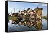 Houses Built on Stilts in the Village of Nampan on the Edge of Inle Lake-Lee Frost-Framed Stretched Canvas