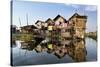 Houses Built on Stilts in the Village of Nampan on the Edge of Inle Lake-Lee Frost-Stretched Canvas