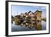 Houses Built on Stilts in the Village of Nampan on the Edge of Inle Lake-Lee Frost-Framed Photographic Print