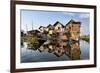 Houses Built on Stilts in the Village of Nampan on the Edge of Inle Lake-Lee Frost-Framed Photographic Print