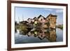 Houses Built on Stilts in the Village of Nampan on the Edge of Inle Lake-Lee Frost-Framed Photographic Print