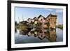 Houses Built on Stilts in the Village of Nampan on the Edge of Inle Lake-Lee Frost-Framed Photographic Print