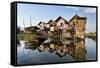 Houses Built on Stilts in the Village of Nampan on the Edge of Inle Lake-Lee Frost-Framed Stretched Canvas