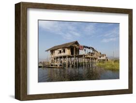 Houses Built on Stilts in the Village of Nampan on the Edge of Inle Lake-Lee Frost-Framed Photographic Print