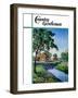 "Houses by Stream," Country Gentleman Cover, June 1, 1939-Walter Baum-Framed Giclee Print