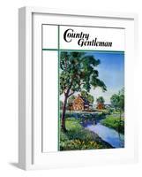 "Houses by Stream," Country Gentleman Cover, June 1, 1939-Walter Baum-Framed Giclee Print