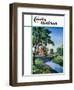 "Houses by Stream," Country Gentleman Cover, June 1, 1939-Walter Baum-Framed Giclee Print