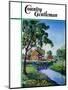 "Houses by Stream," Country Gentleman Cover, June 1, 1939-Walter Baum-Mounted Giclee Print