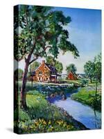 "Houses by Stream,"June 1, 1939-Walter Baum-Stretched Canvas