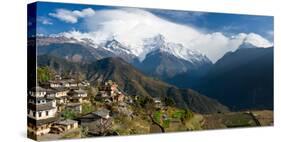 Houses in a Town on a Hill, Ghandruk, Annapurna Range, Himalayas, Nepal-null-Stretched Canvas