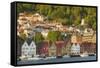 Houses in Bryggen and Vagen Harbor-Jon Hicks-Framed Stretched Canvas