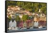 Houses in Bryggen and Vagen Harbor-Jon Hicks-Framed Stretched Canvas