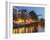 Houses in the Kloveniersburgwal, Lights, Reflexion, in the Evening, Amsterdam, the Netherlands-Rainer Mirau-Framed Photographic Print