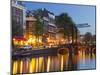 Houses in the Kloveniersburgwal, Lights, Reflexion, in the Evening, Amsterdam, the Netherlands-Rainer Mirau-Mounted Photographic Print